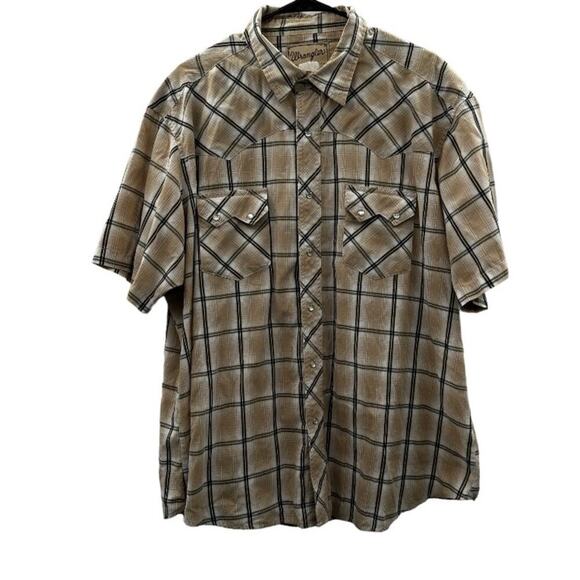 Vintage Wrangler‎ Plaid Pearl Snap Button Down Short Sleeve Western Shirt Sz 2XL